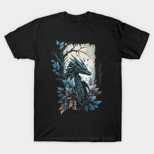 A Winter Dragon in Icey Leafy Frame T-Shirt